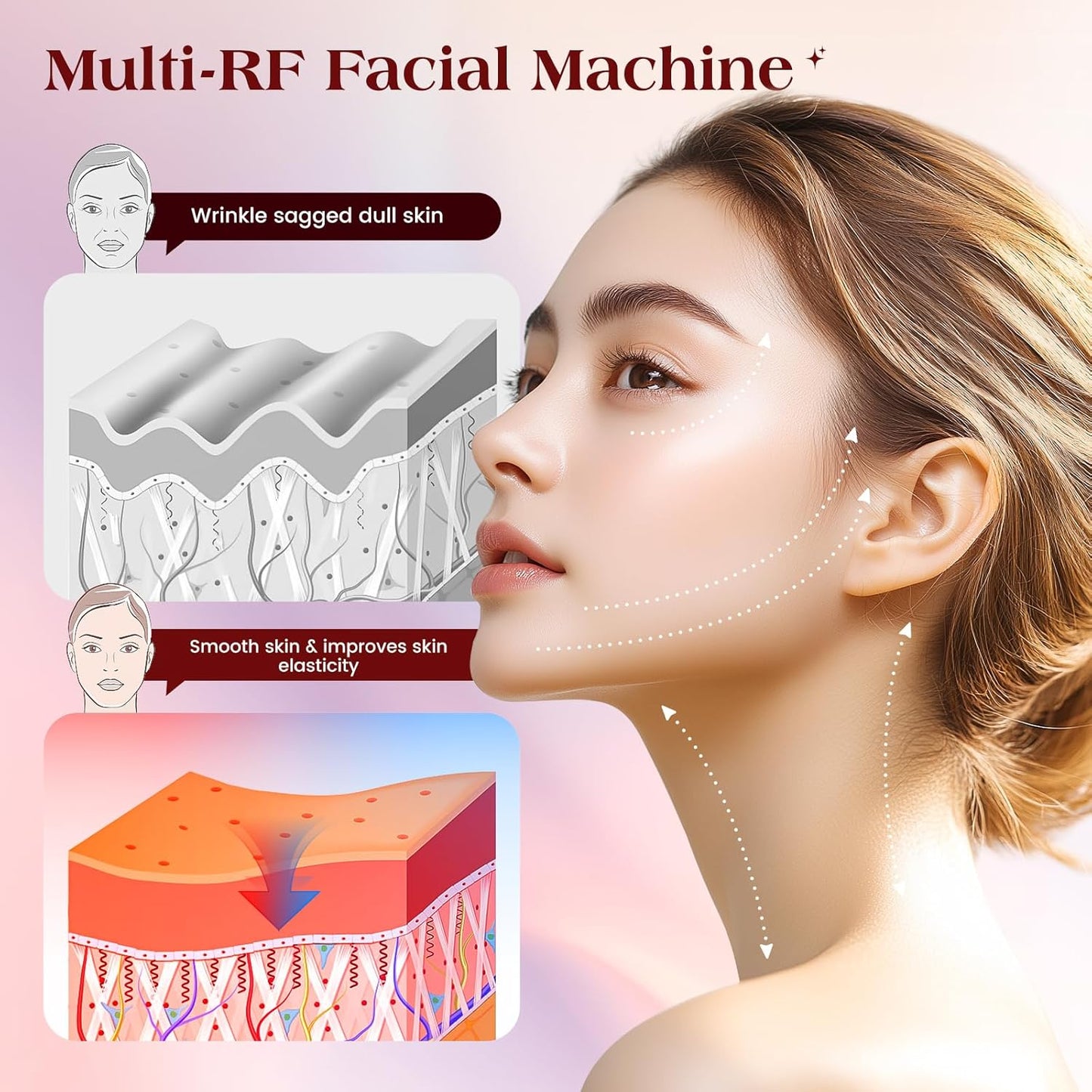 Microcurrent Facial Device, 3 Modes Red Light Therapy for Face and Neck, Skin Care Facial Massager Perfect Gifts for Women Men(Red)