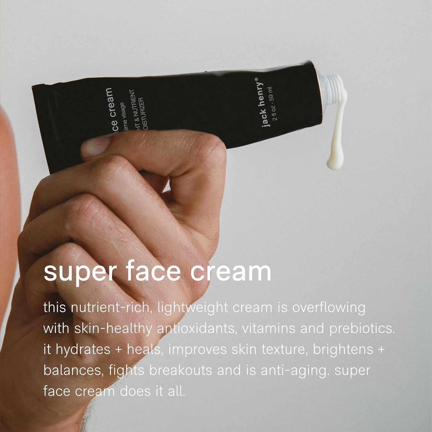 Jack Henry Super Face Cream - Lightly Scented Lightweight Hydrating Facial Moisturizer for Men & Women - Suitable for All Skin Types - Organic & Plant-Based (2 oz)