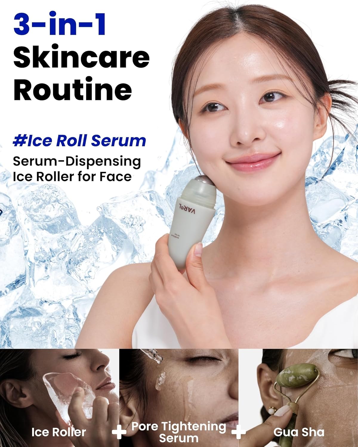 Ice Roll Serum | Cooling & Hydrating Roll-On Serum for Face, Puffy Eyes, Tannin & Panthenol for Pore Minimizing, Soothing, Facial Roller for Depuffing, Under Eye Bag Treatment | Korean Skin Care