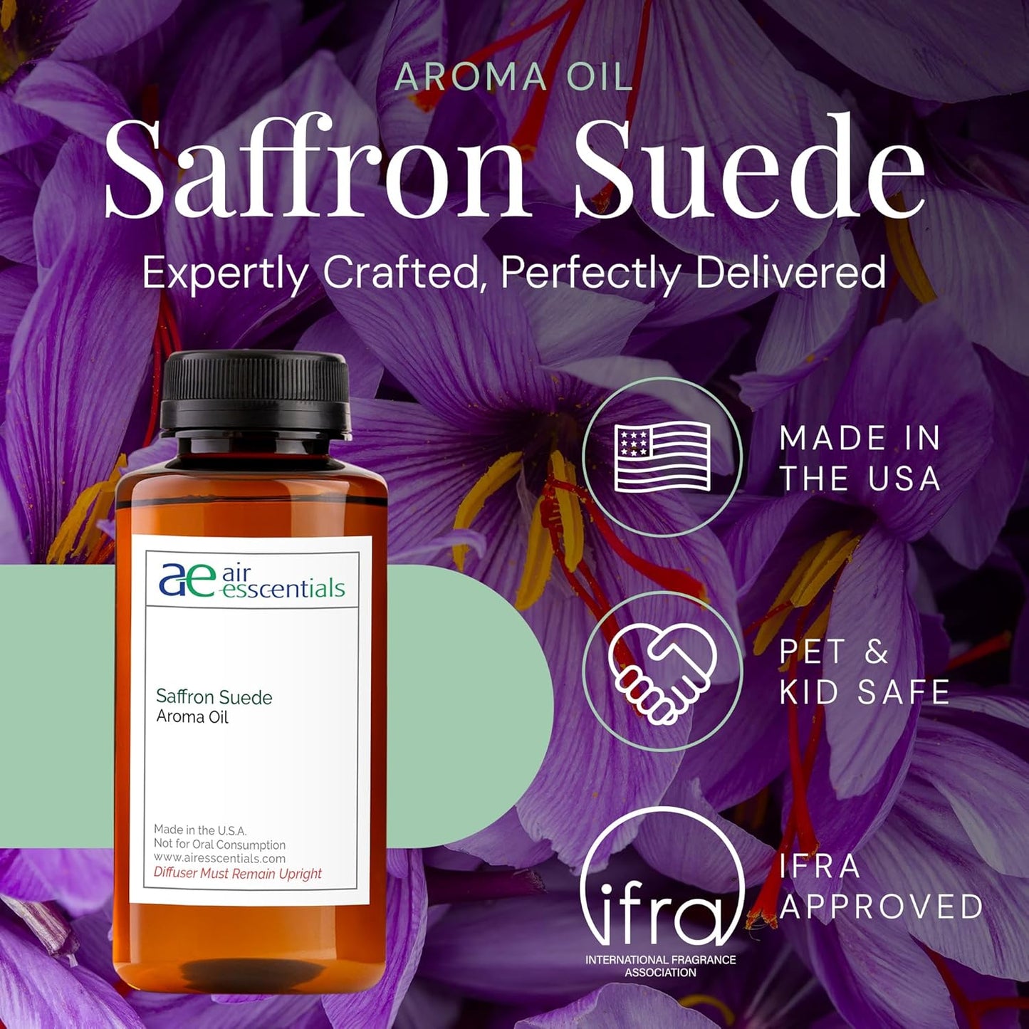 Saffron Suede Aroma Oil, Essential Oils Blend for Diffusers & Scent Machines, Bergamot Fresh & Light Floral, Aromatherapy, Cold Air Diffuser Compatible, 300 mL