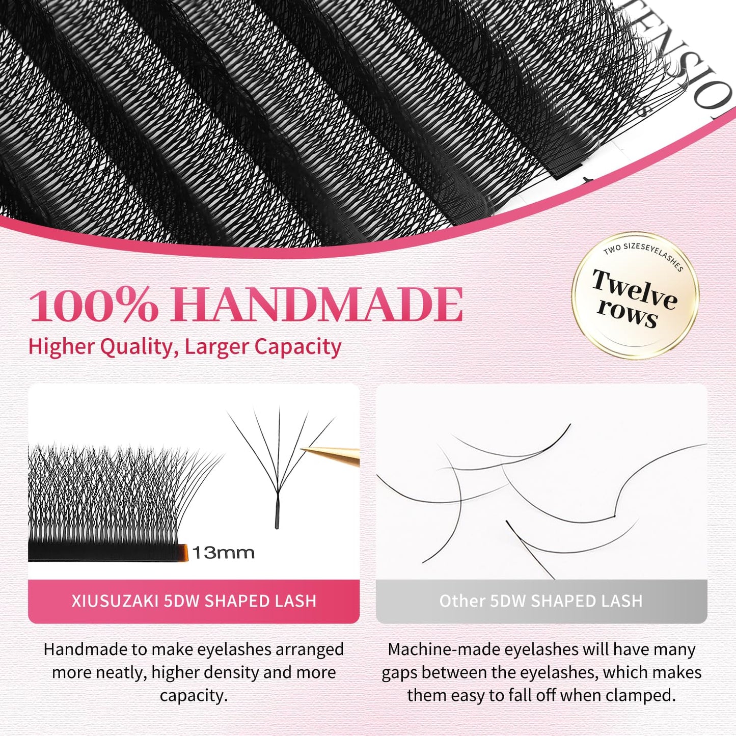 W Lash Extensions Supplies 5D Eyelash Extensions W Shape 0.07mm Thickness C Curl 9mm Premade Fans Easy Fan Lashes Volume Matte Black 12 Rows Crisscross Eye Lashes(W-5D-0.07-C,9mm)