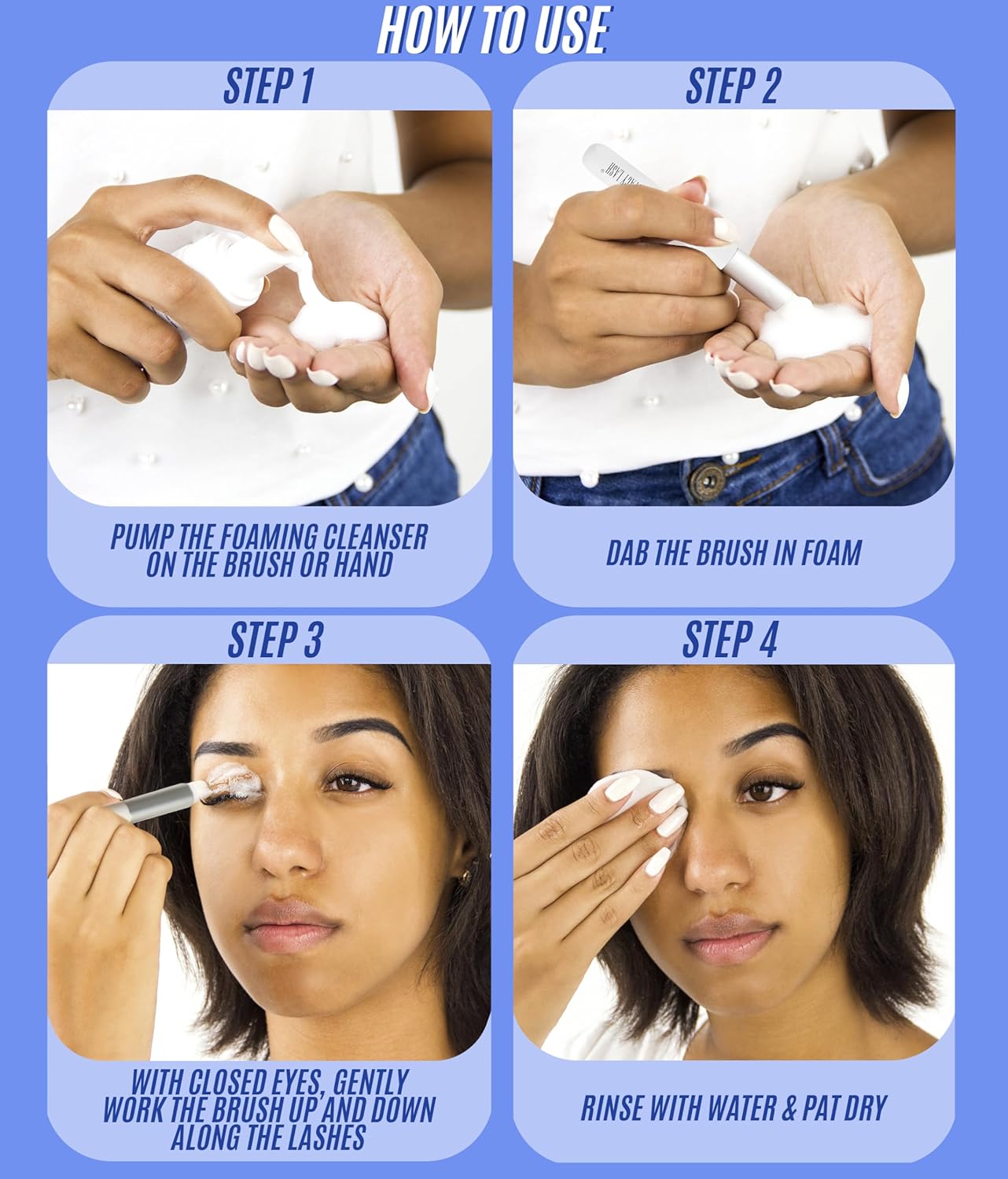 STACY LASH Eyelash Extension Shampoo + Brush / 1.69 fl.oz / 50ml / Eyelid Foaming Cleanser/Wash for Extensions & Natural Lashes/Safe Makeup Remover/Supplies for Professional & Home Use