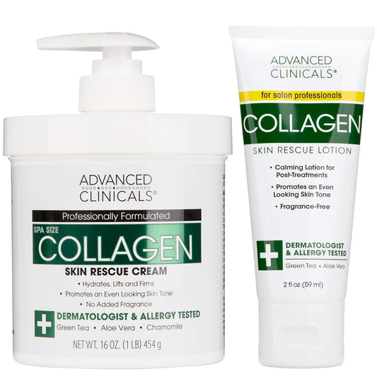 Advanced Clinicals Collagen Cream Body Lotion & Face Moisturizer W/Vitamin E | Skincare Collagen Lotion For Women, Men, Hand, & Neck Improves Look Of Crepe Skin & Uneven Dry Skin, 16Oz + Travel Size