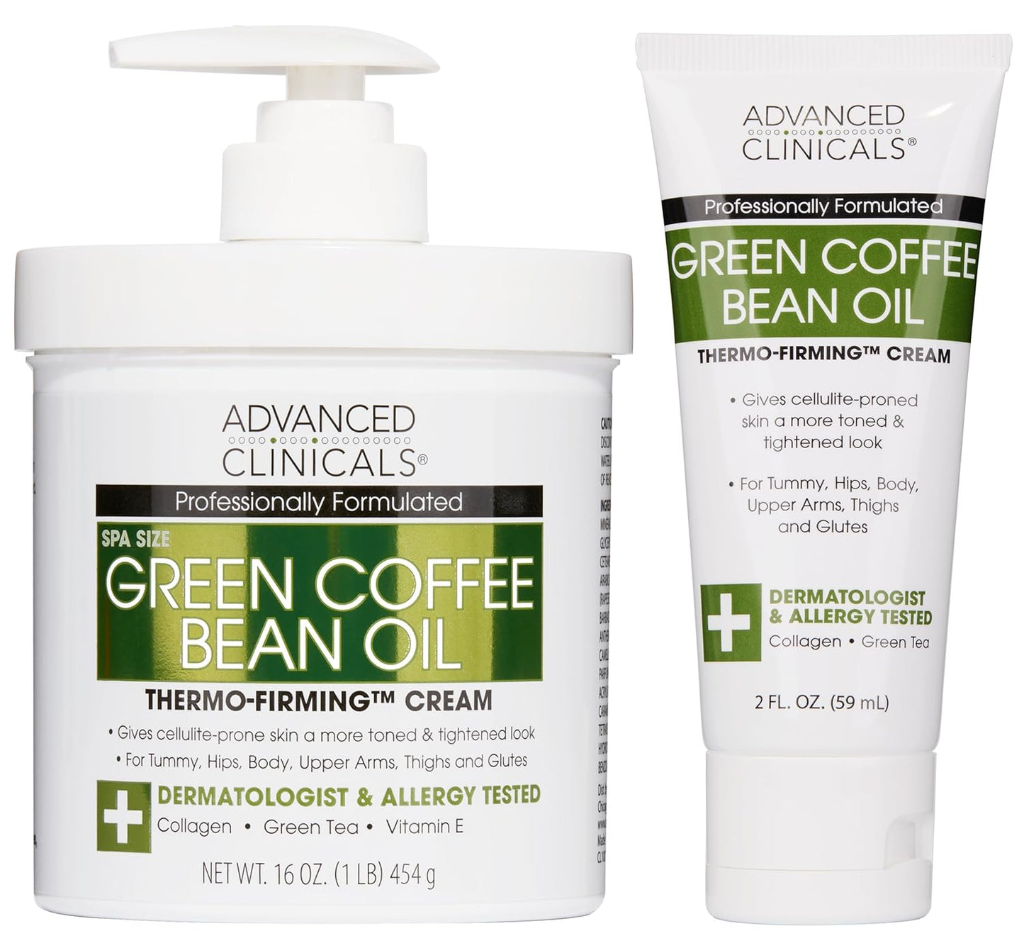 Advanced Clinicals Green Coffee Bean Oil Thermo - Firming Body Lotion | Caffeine Infused Collagen Cream Moisturizer & Body Cream For Women & To Improve Look Of Textured Crepey Skin, W/Travel Size