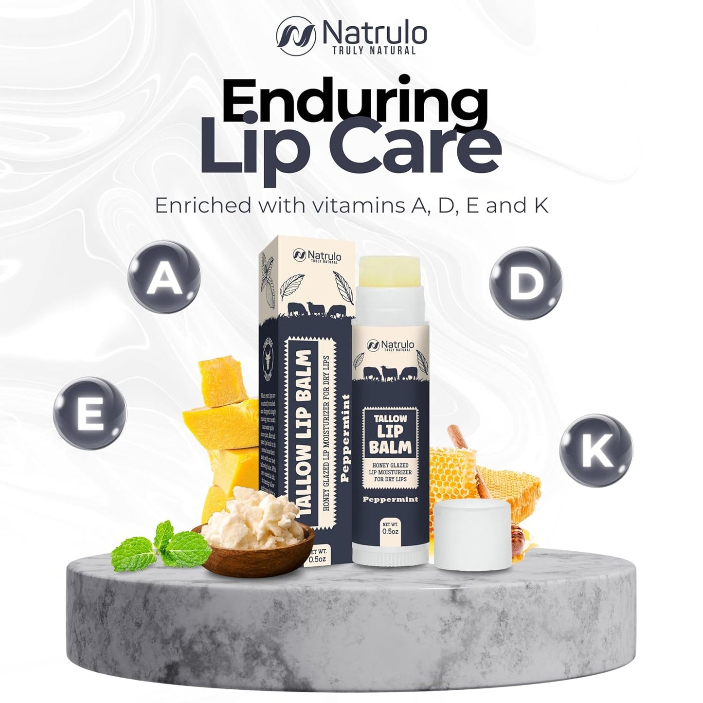 Beef Tallow Lip Balm – Natural Tallow Beeswax Chapstick – Hydrating Moisturizer Grass Fed Bison Tallow Balm Lip Care – Soothes Chapped, Dry Lips, Sensitive Skin – Long Lasting & Vitamin Rich USA-Made