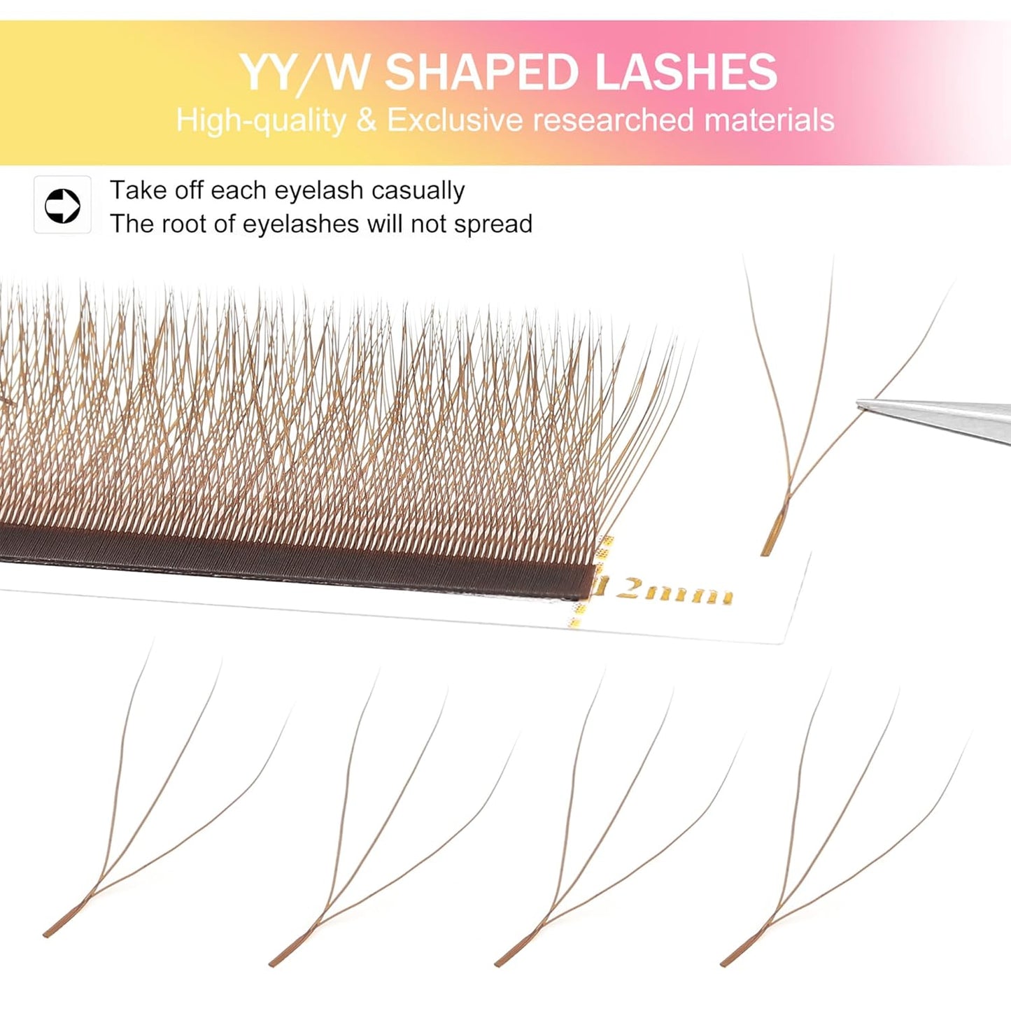 W Lash Extensions Brown 3D Eyelash Extensions W Shape 0.07mm Thickness C Curl Mix 8-15mm Premade Fans Lashes Easy Fan Volume Lashes Individual Lashes(W-Brown-3D-0.07-C,8-15mm)
