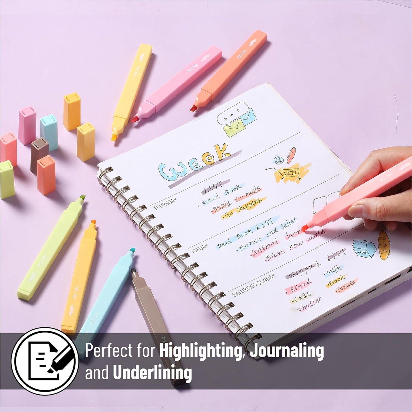 Mr. Pen- Aesthetic Highlighters, 8 pcs, Chisel Tip, Autumn Colors, Cute Highlighters Assorted Colors