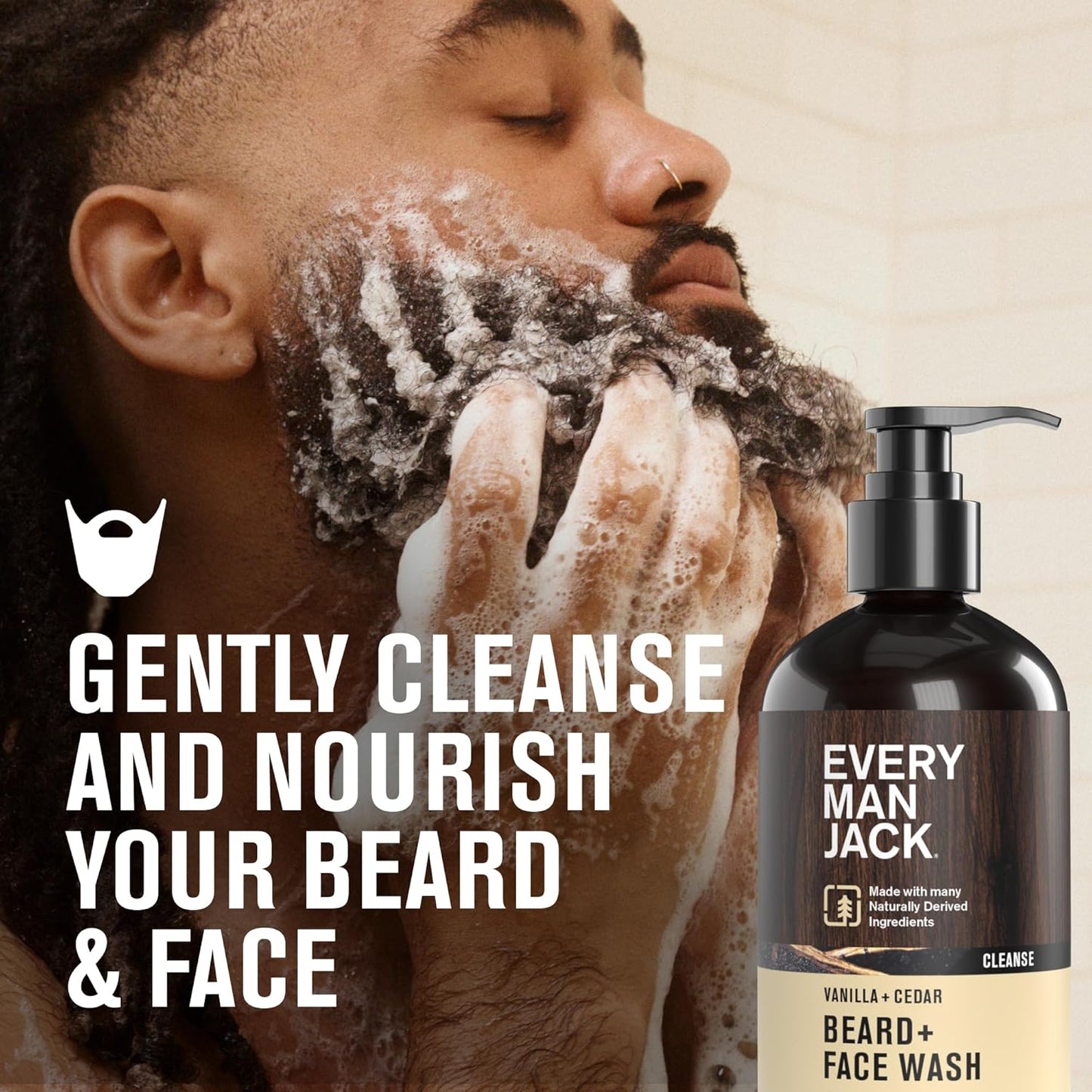 Every Man Jack Beard + Face Wash - Vanilla & Cedar Fragrance - Cleans & Softens Your Beard and Skin - Naturally Derived w/Aloe and Glycerin- 6.7 fl oz - 2 Pack