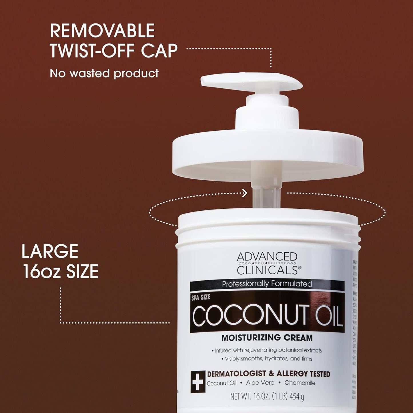 Advanced Clinicals Coconut Oil Body Cream For Women & Men | Hydrating Coconut Lotion For Extremely Dry Skin | Visible Anti Aging Body Butter Skin Care Balm Moisturizer For Hand, Heel, Feet, 16 Ounce