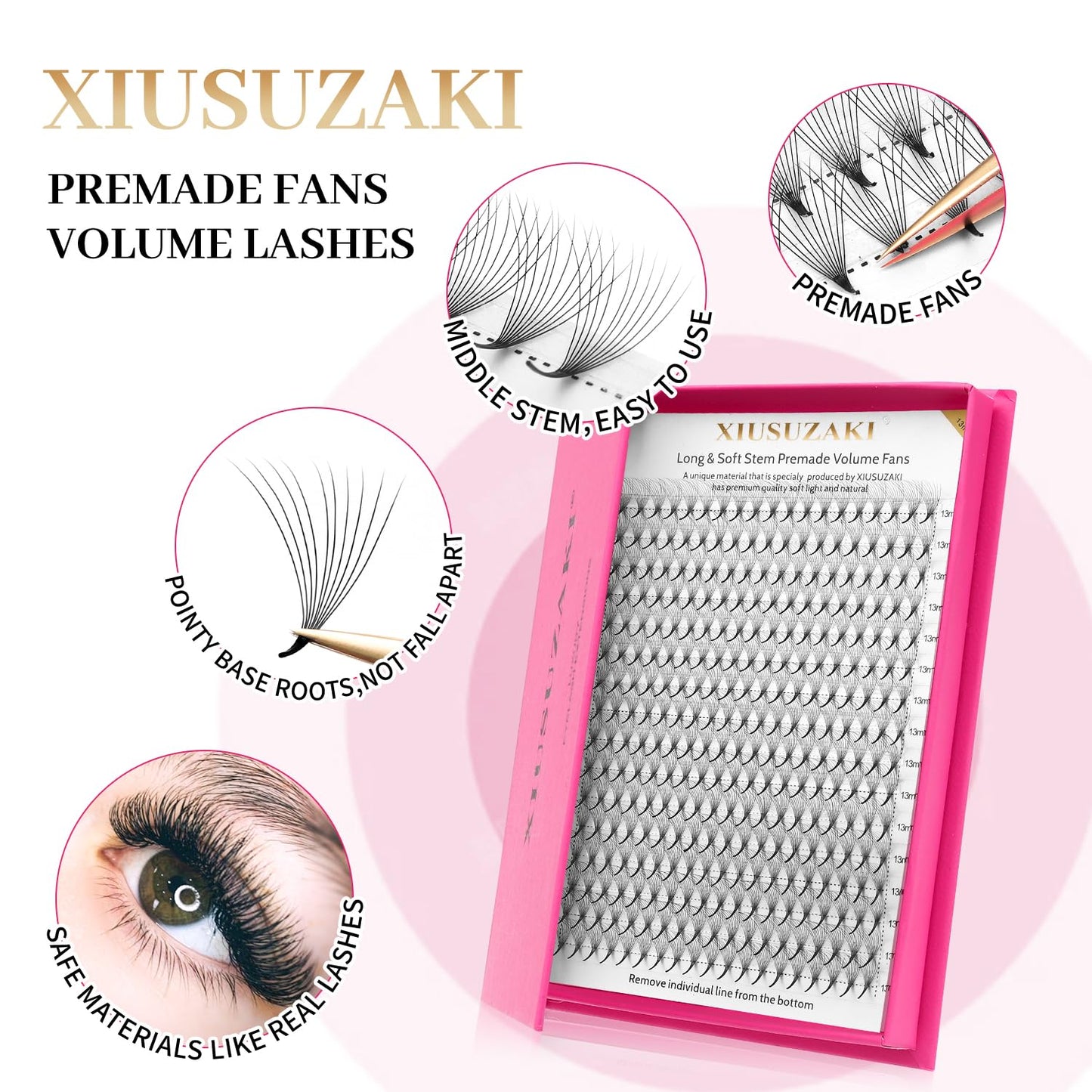 Premade Fans Eyelash Extensions 14D Volume Lash Extensions 0.05 Thickness Eyelash Extension C Curl Premade Lash Fans Mix 9-16mm Fluffy Soft Handmade Lash Fan(14D-0.05-C,9-16mm)