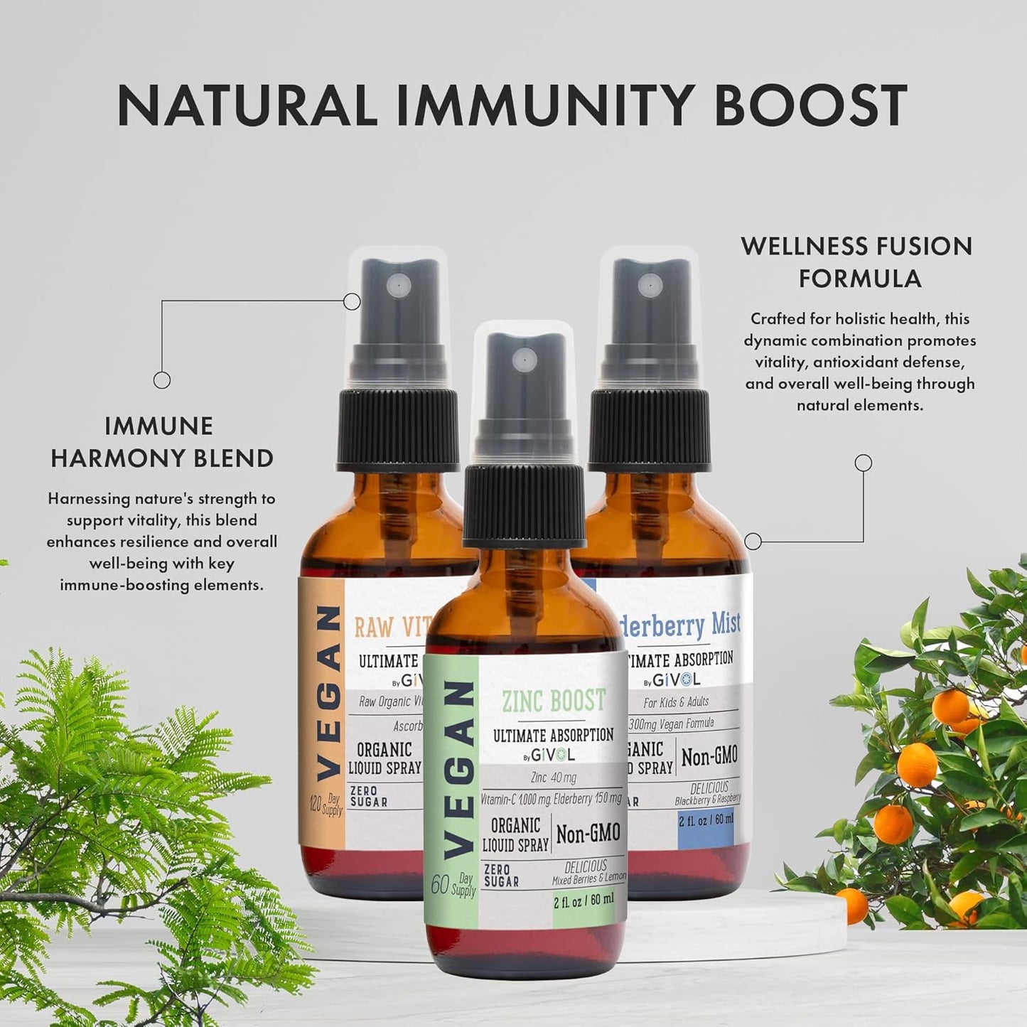 Immunity Pack Liquid Vitamins (Pack of 3) Sambucus Nigra Elderberry Mist, Zinc Boost Mist and Vitamin C Mist (Extra Strength) - Natural Immune System Support - Non-GMO Gluten-Free - 240 Days Supply