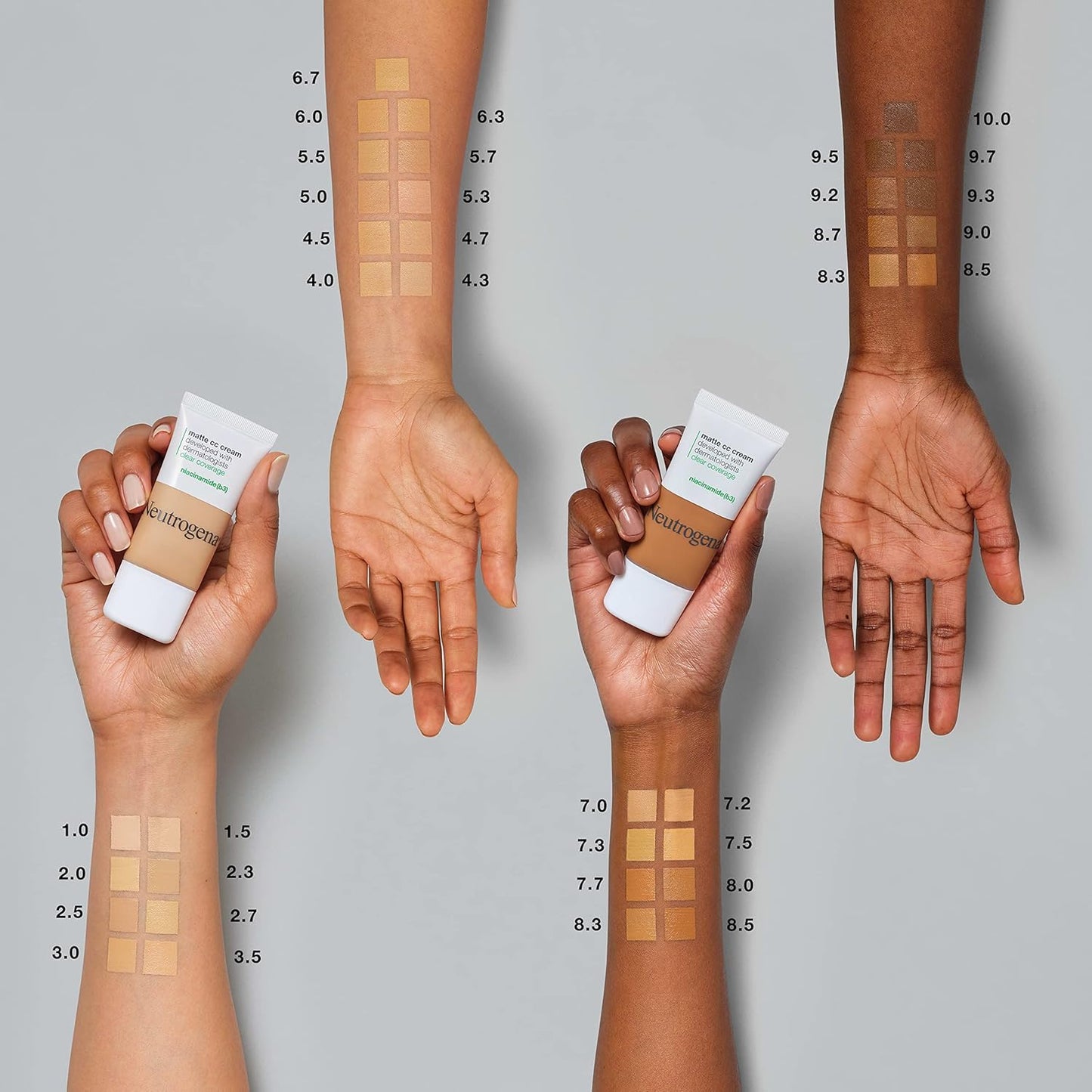 Neutrogena Clear Coverage Flawless Matte CC Cream, Full-Coverage Color Correcting Cream Face Makeup with Niacinamide (b3), Hypoallergenic, Oil Free & -Fragrance Free, Cool Beige, 1 oz