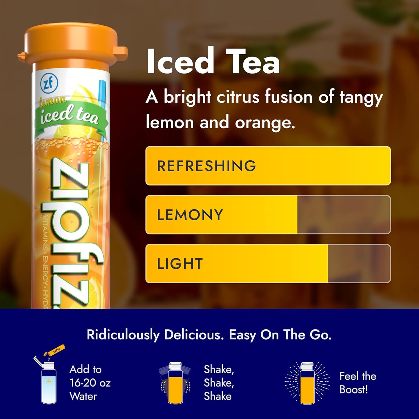Zipfizz Daily Energy Drink Powder, Lemon Iced Tea, 20 Pack | 3-in-1 Sustained Energy, Rapid Hydration, and Essential Vitamins | Sugar-Free | Electrolyte Powder | Contains Vitamin B-12 & Antioxidants