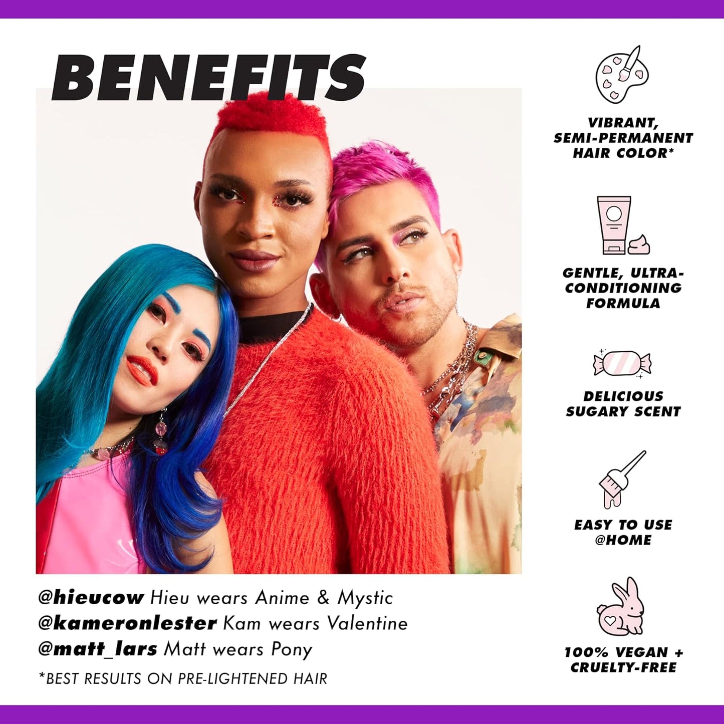 Lime Crime Unicorn Hair Dye Full Coverage, Genie (Deep Violet Purple) - Damage-Free Semi-Permanent Hair Color Conditions & Moisturizes - Temporary Hair Tint Kit Has A Sugary Citrus Vanilla Scent