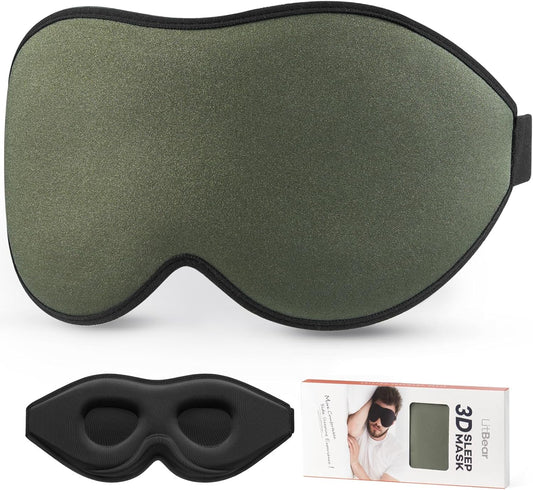 LitBear Sleep Mask for Men Side Sleeper, Sleeping Mask for Women Light Blocking, 3D Contoured Cup Eye Mask Sleeping, Soft Lightweight Sleep Eye Mask with Adjustable Elastic Strap for Traveling