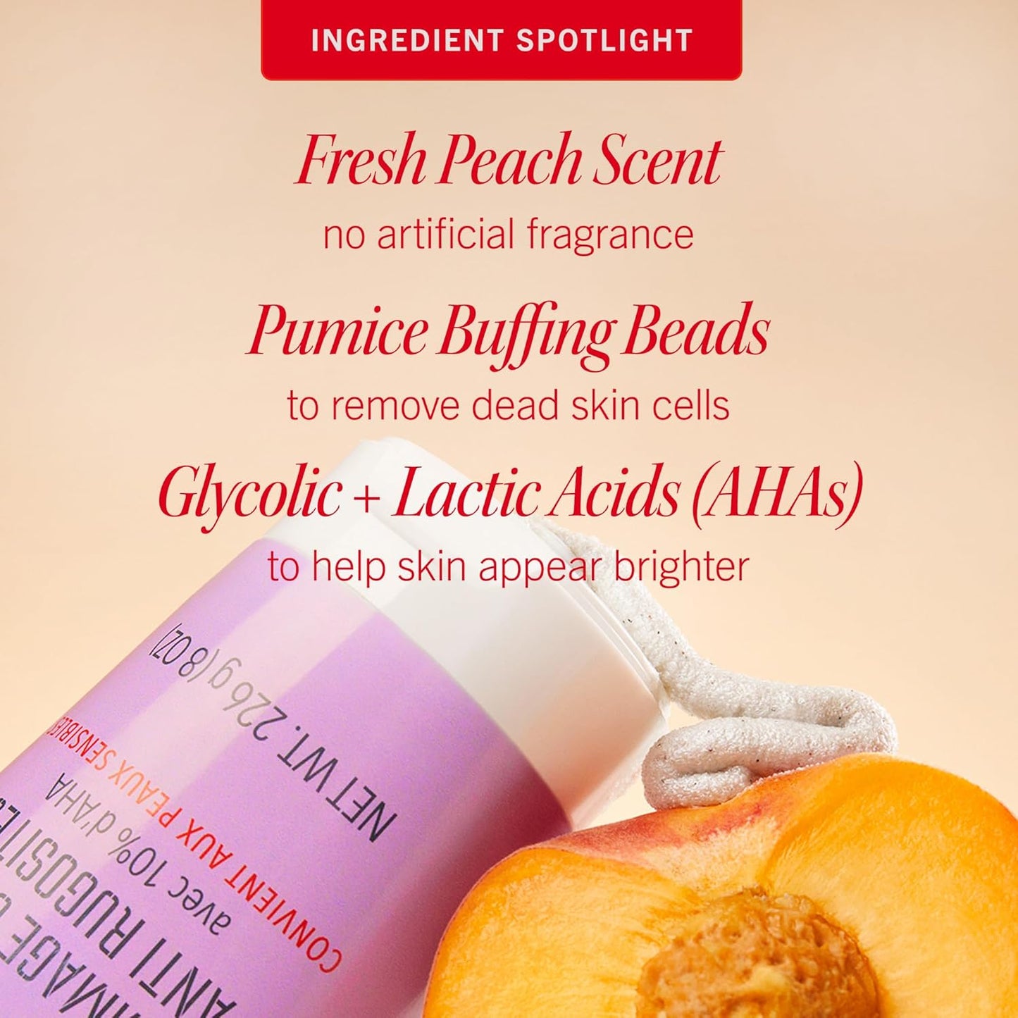 First Aid Beauty - KP Bump Eraser Body Scrub with 10% AHA, Keratosis Pilaris Exfoliator with Glycolic and Lactic acids, Helps Reduce Chicken Skin Bumps, Safe for Sensitive Skin, Peach Scent (2 oz)