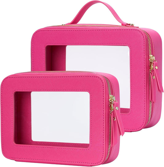 Popvibe Clear Makeup Bag Travel Cosmetic Case Transparent Toiletry Bag with Zipper, Portable Make Up Organizer Traveling Compact Car Bag for Essentials