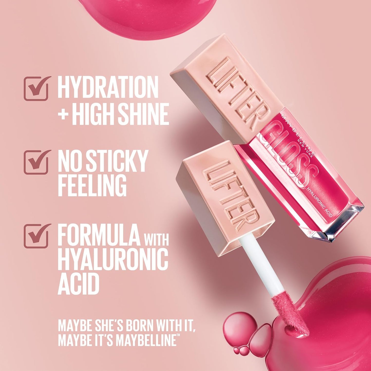 Maybelline New York Lifter Gloss Hydrating Lip Gloss with Hyaluronic Acid, Gummy Bear, Sheer Light Pink, 1 Count