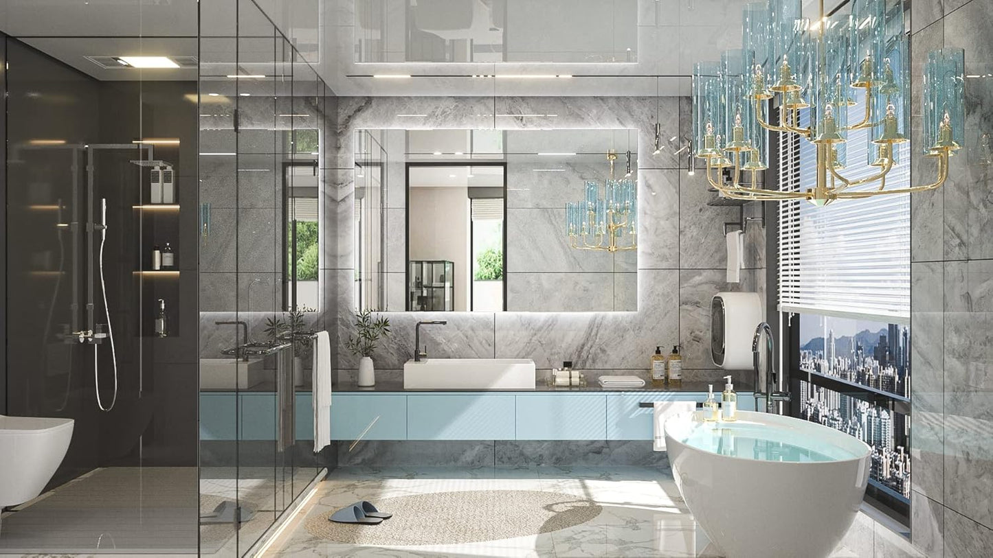 TETOTE 55 x 36 Inch LED Mirror Bathroom Backlit,Anti Fog,Dimmable,Vanity Lighted Mirror,(Horizontal/Vertical)