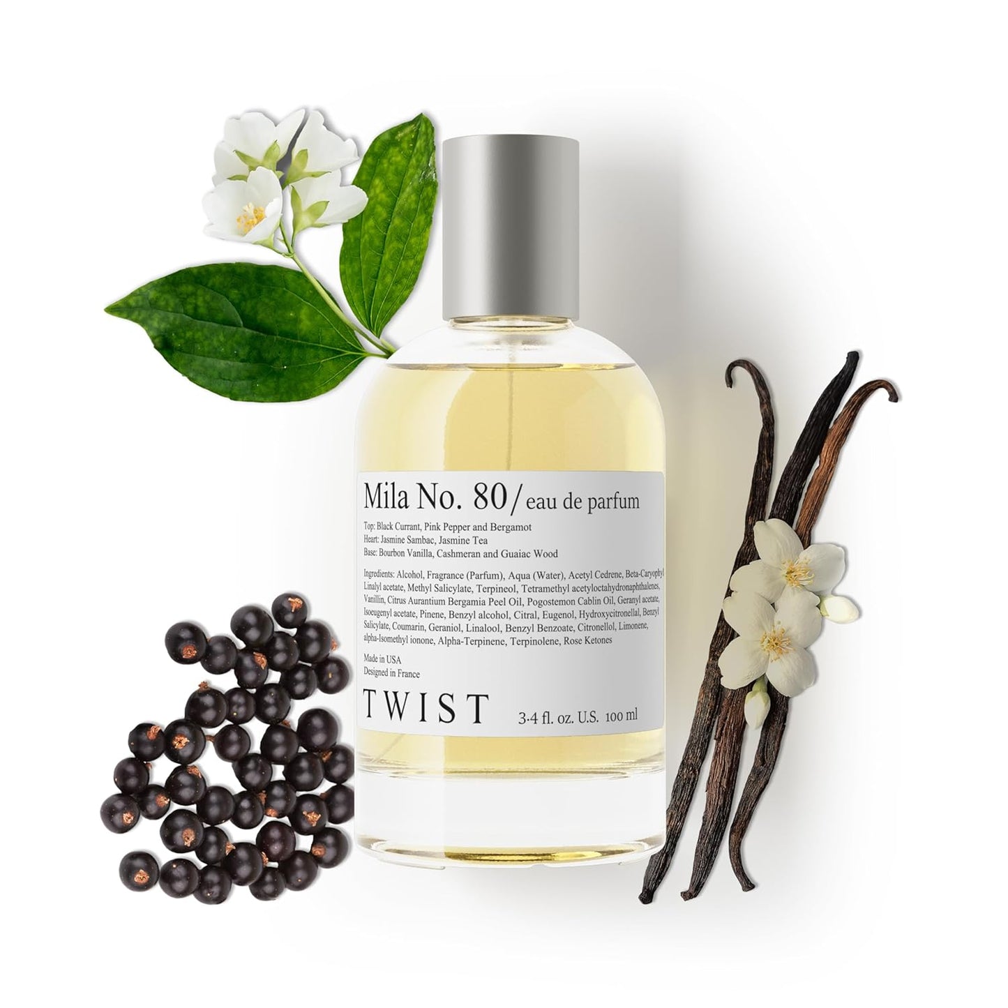 Twist Mila No. 80 - Eau De Parfum Inspired by Valentino's Born In Roma, Long-Lasting Perfume For Women, Jasmine & Vanilla, Vegan, Clean Ingredients, Fragrance - Spray 100 ml (3.4 fl. oz.)