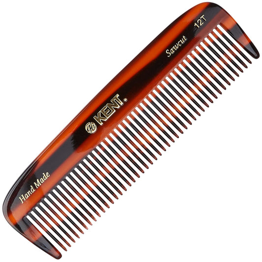 Kent 12T Wide Tooth Detangling Comb - Handmade Pocket Comb for Thick, Curly, and Wavy Hair, Large Tooth for Grooming Hair, Beard, and Mustache - Saw-Cut and Hand Polished