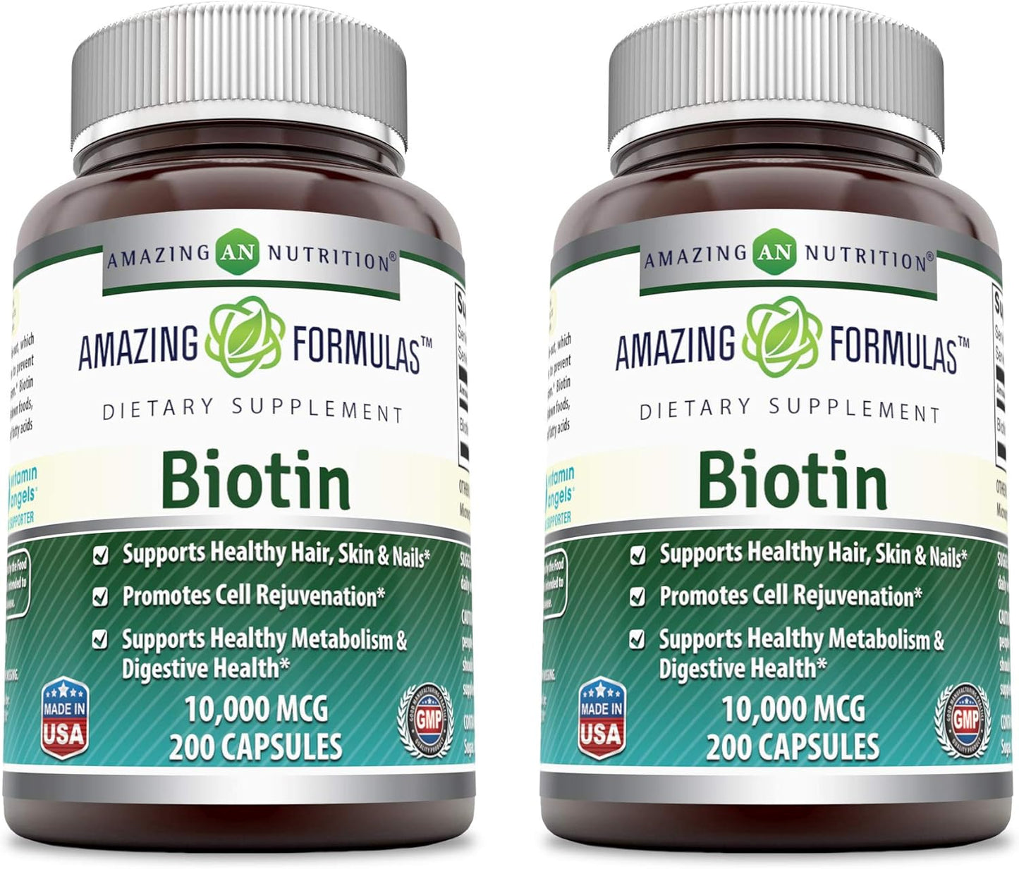 Amazing Formulas Biotin 10000 mcg Veggie Capsules | Vitamin B7 Supplement | Non-GMO | Gluten Free | Made in USA (200 Count | 2 Pack)
