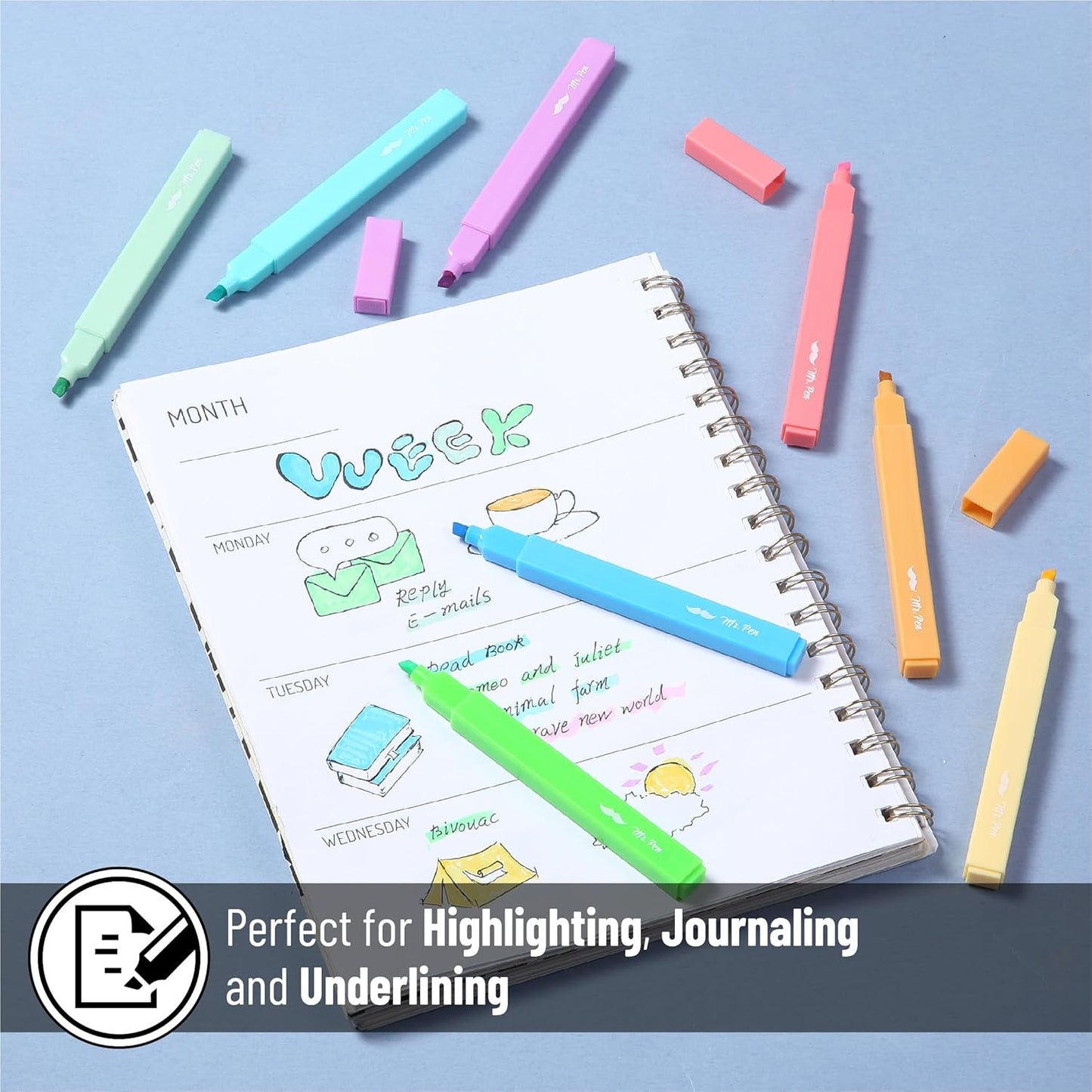 Mr. Pen- Aesthetic Highlighters, 8 Pack, Chisel Tip, Summer Colors, Cute Highlighters Assorted Colors