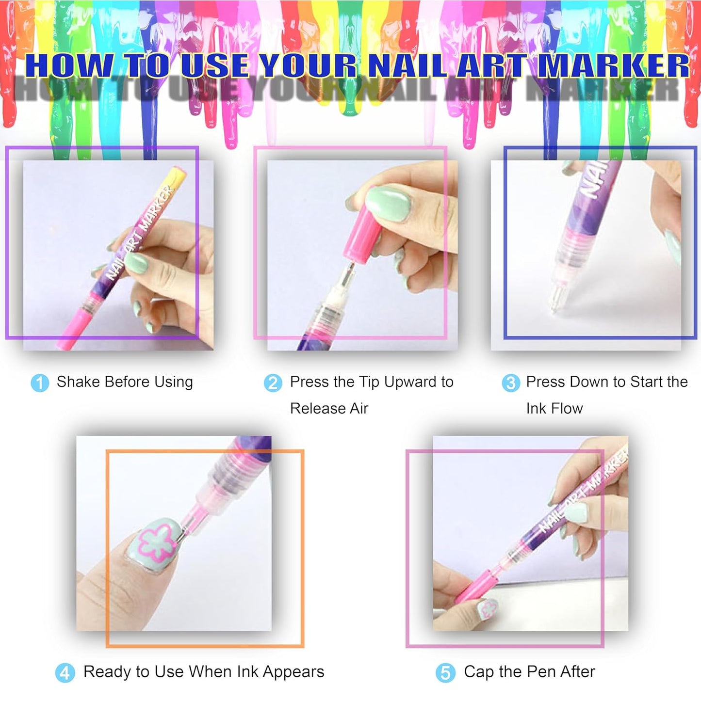12 Colors Nail Art Pens Set 3D Nail Polish Pens Graffiti Dotting Pen Acrylic Paint Pens Point Liner Pen Drawing Painting for Nails Art Design Manicure Nail DIY Decoration