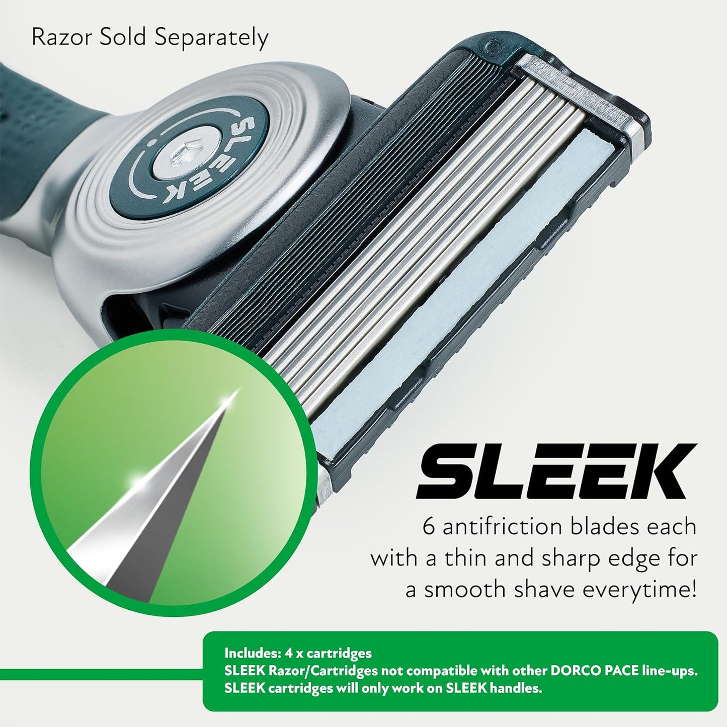 DORCO SLEEK Six Blade Razor System with Multi-Flex Technology Refill Set, Precision Shaving Razor Replacement Cartridge (4 Pack)