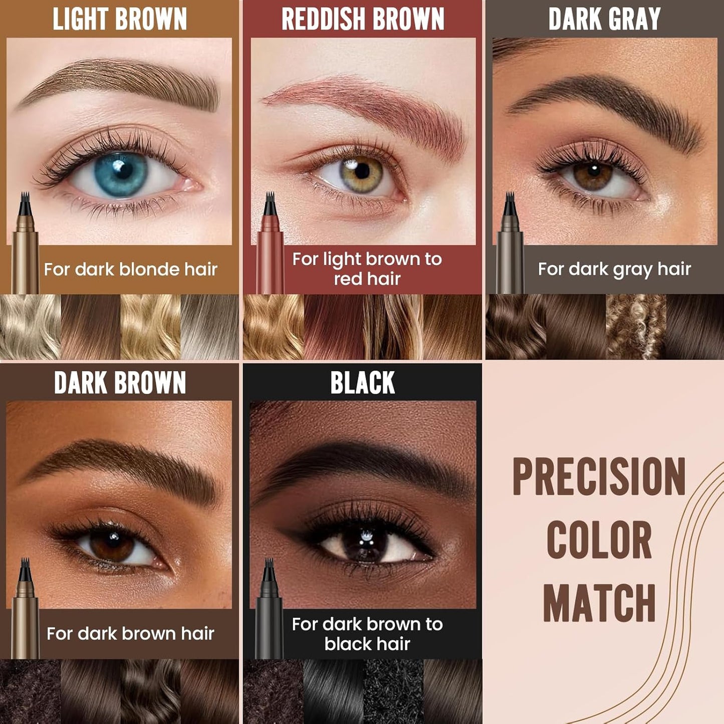 AWROSE Eyebrow Pencil, 3D Waterproof Microblading Eyebrow Pen 4 Fork Tip Tattoo Pencil, Precise Natural Brow Magic Eyebrow Pencil with Hair Like Strokes, 4 Points Multi-Used Eye Brow Pencils for Women