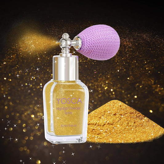 Yosca Body Glitter Spray, 30ML Loose Body Shimmer Powder Hair Spray Gold Glitter Sparkle Highlighter Makeup Mardi Gras Festival Accessories for Rave Clothes Hair Face Nail Art