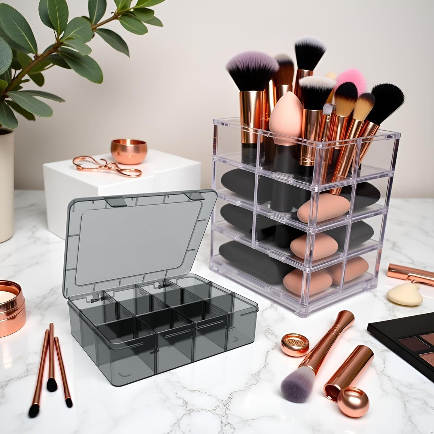 Plastic Organizer Tackle Box, Large 12 Grids Clear Bead Organizer Compartment Box with Removable Dividers for Snackle box,Parts, Earring Container Tool Fishing Hook Hair Accessories