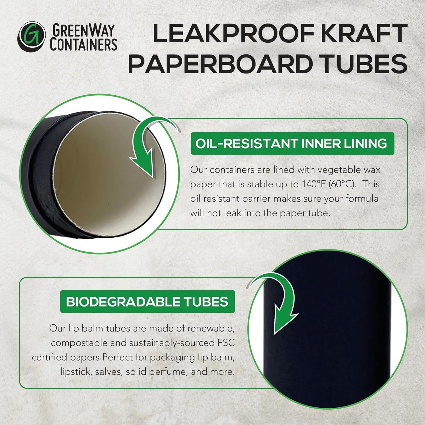 GreenWay 0.15oz / 4.25g Kraft Paperboard Lip Balm Tubes with Lids - 12 Pack Lip Gloss Tubes Refillable DIY Cosmetic Containers – Extra Thick Push-Up Bottom Lip Balm Containers - Black