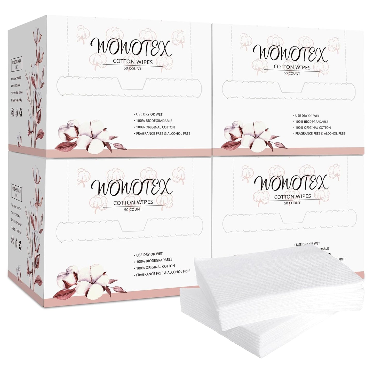 100% Cotton Disposable Face Towel 200 Count 10x12 Inch | Biodegradable Thick Soft One Time Use Dry Wipes for Sensitive Skin, Baby Care, Facial Cleaning, Makeup Removal