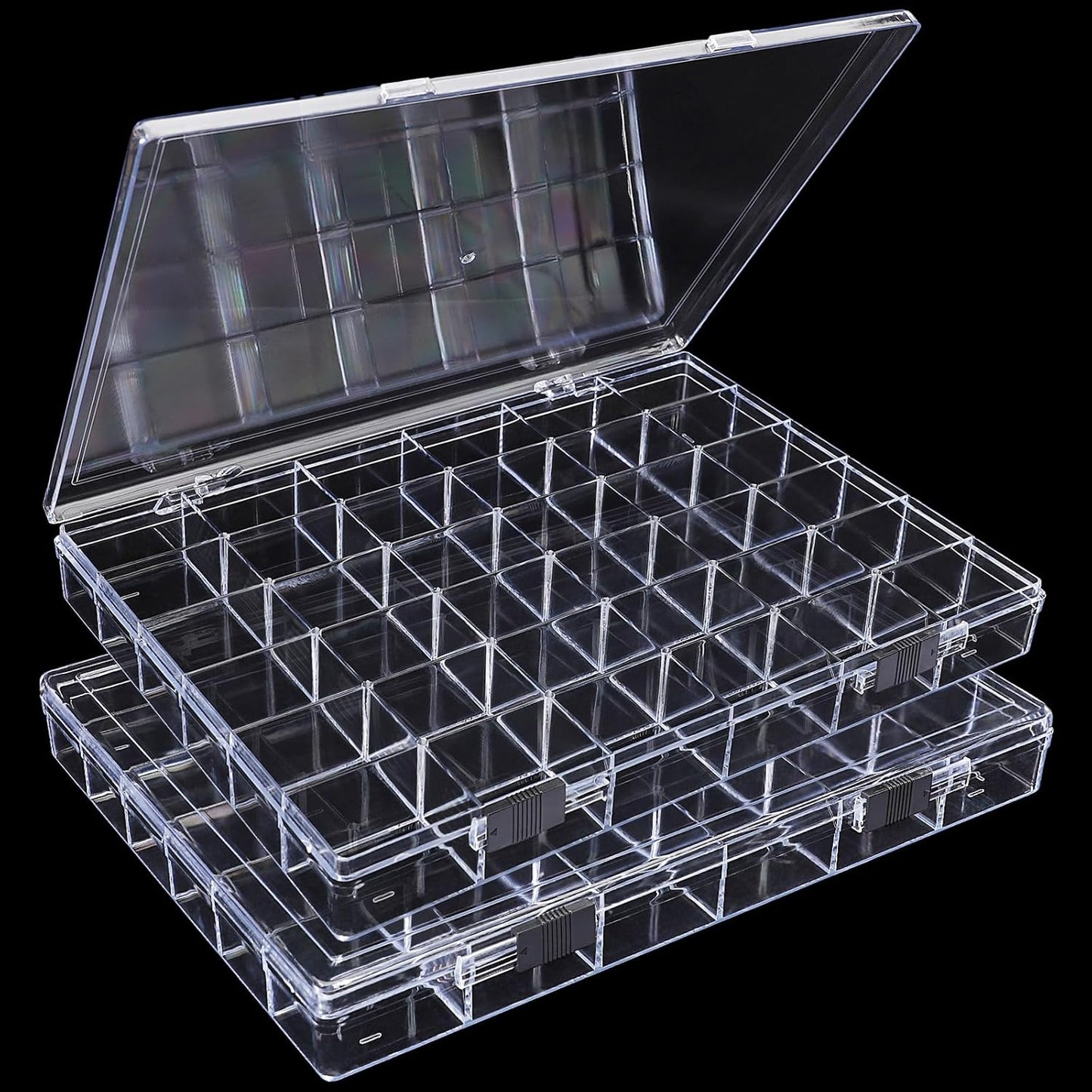 Noverlife 2 Pack 36 Grids Clear Plastic Organizer Box, Jewelry Craft Storage Container Bead Holder Nail Charm Organizer, Rock Collection Box for Fishing Tackles, Acrylic Earring Display Case for Girls