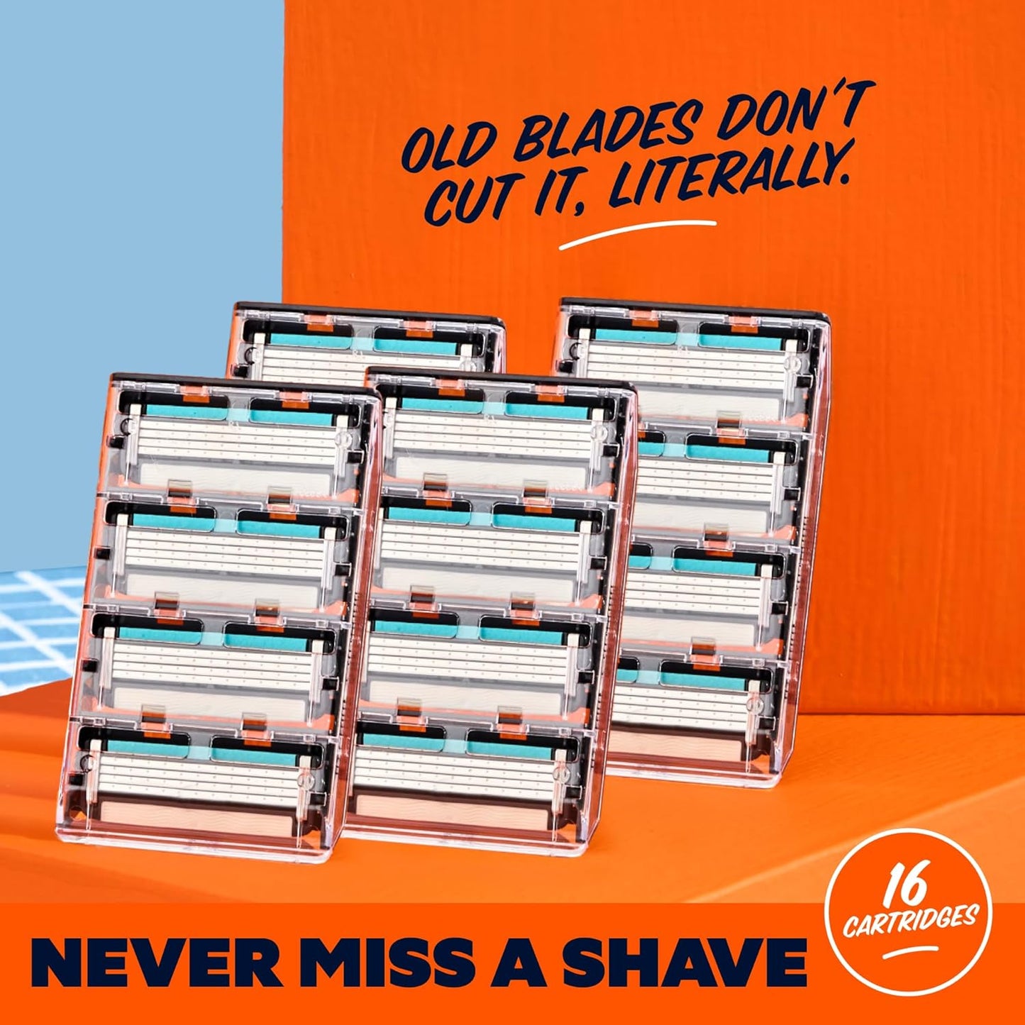 Dollar Shave Club | 4 Blade Razor Refills (16 Pack) | Swift Rinse Blades for Longer and Thicker Hair