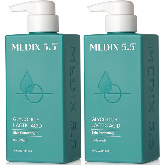 Medix 5.5 Glycolic Acid + Lactic Acid Exfoliating Body Wash Gel | KP Bump Eraser | AHA Exfoliant Skin Care Body Cleanser | Keratosis Pilaris & Acne | Anti Aging AHA Foaming Body & Face Wash, 2-Pack