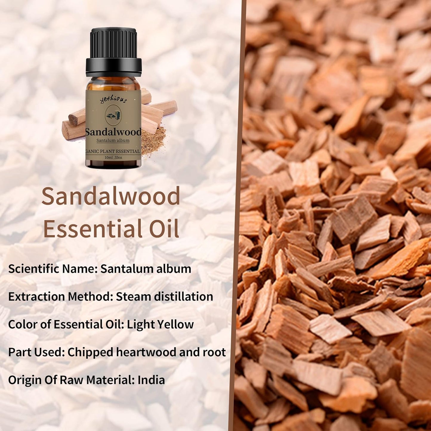 yethious Jasmine Sandalwood Essential Oil 100% Pure Organic Essential Oil Set for Aromatherapy Diffuser, Soap, Candle Making