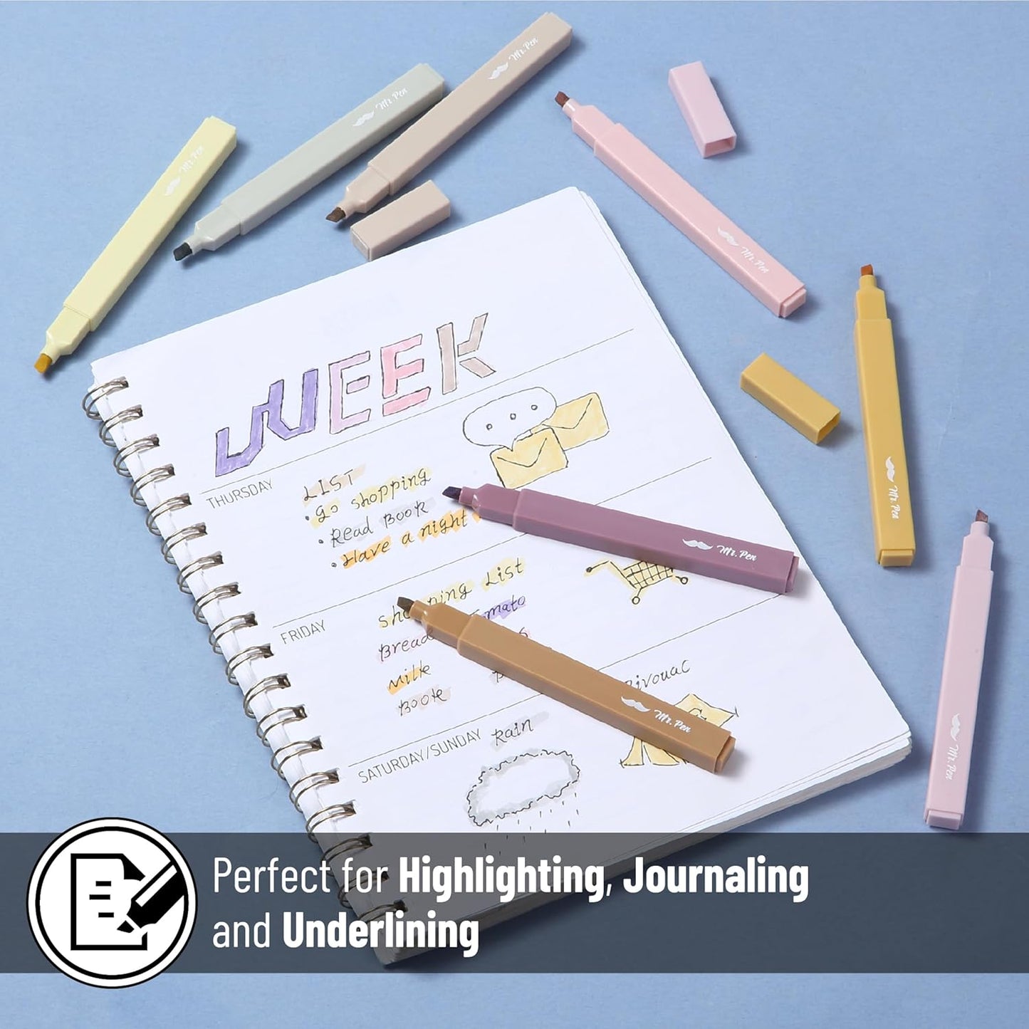 Mr. Pen- Aesthetic Highlighters, 8 Pack, Chisel Tip, Vintage Brown, Cute Highlighters Assorted Colors