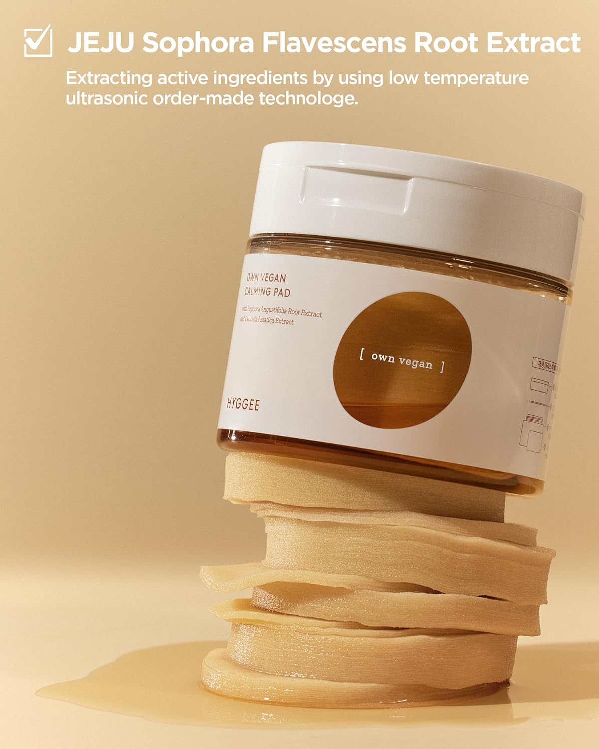 Own Vegan Calming Pad - Cotton Facial Toner Pads with Sophora Flavescens Extract - Calming, Exfoliating and Moisturizing, 70 sheets