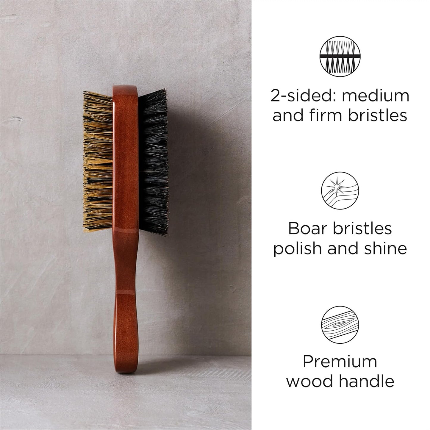 Diane Premium 100% Boar Bristle 2-Sided Club Brush for Men and Barbers, Medium and Firm Bristles for Thick Coarse Hair, Detangling, Smoothing