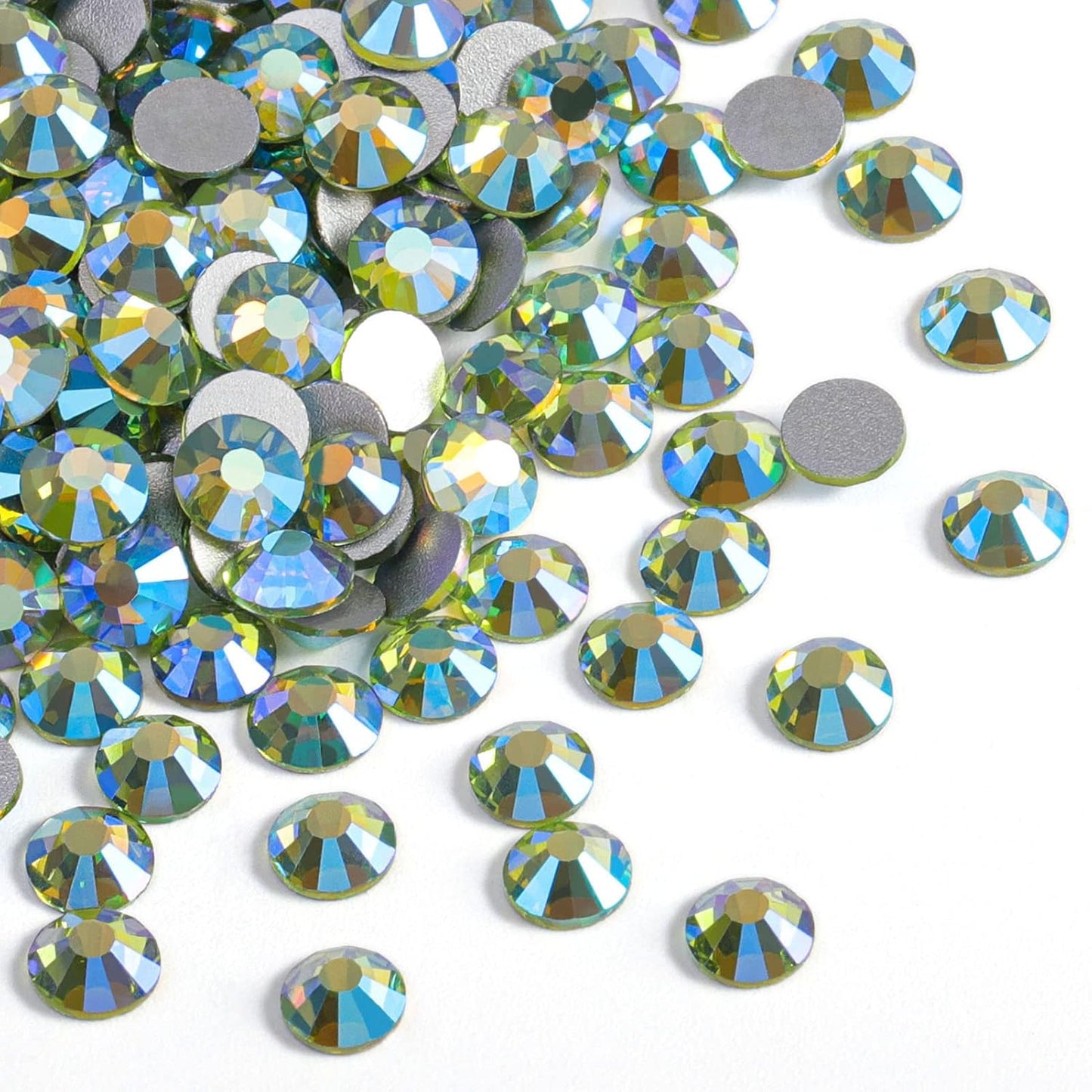 Beadsland 288 Pieces Flat Back Crystal Rhinestones Round Gems,Peridot AB,SS30,6.3-6.5mm