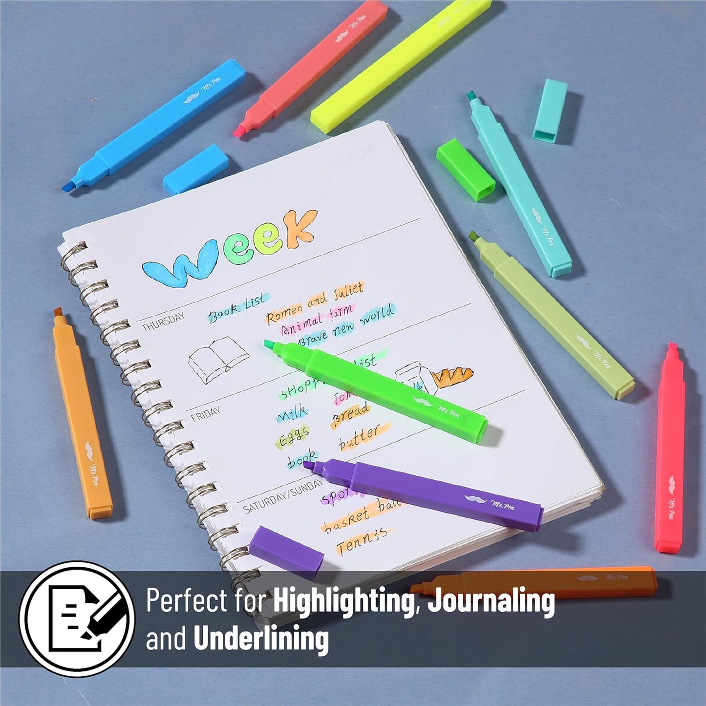 Mr. Pen- Aesthetic Highlighters, 10 Pack, Chisel Tip, Vibrant Colors, Cute Highlighters Assorted Colors, Back to School Supplies