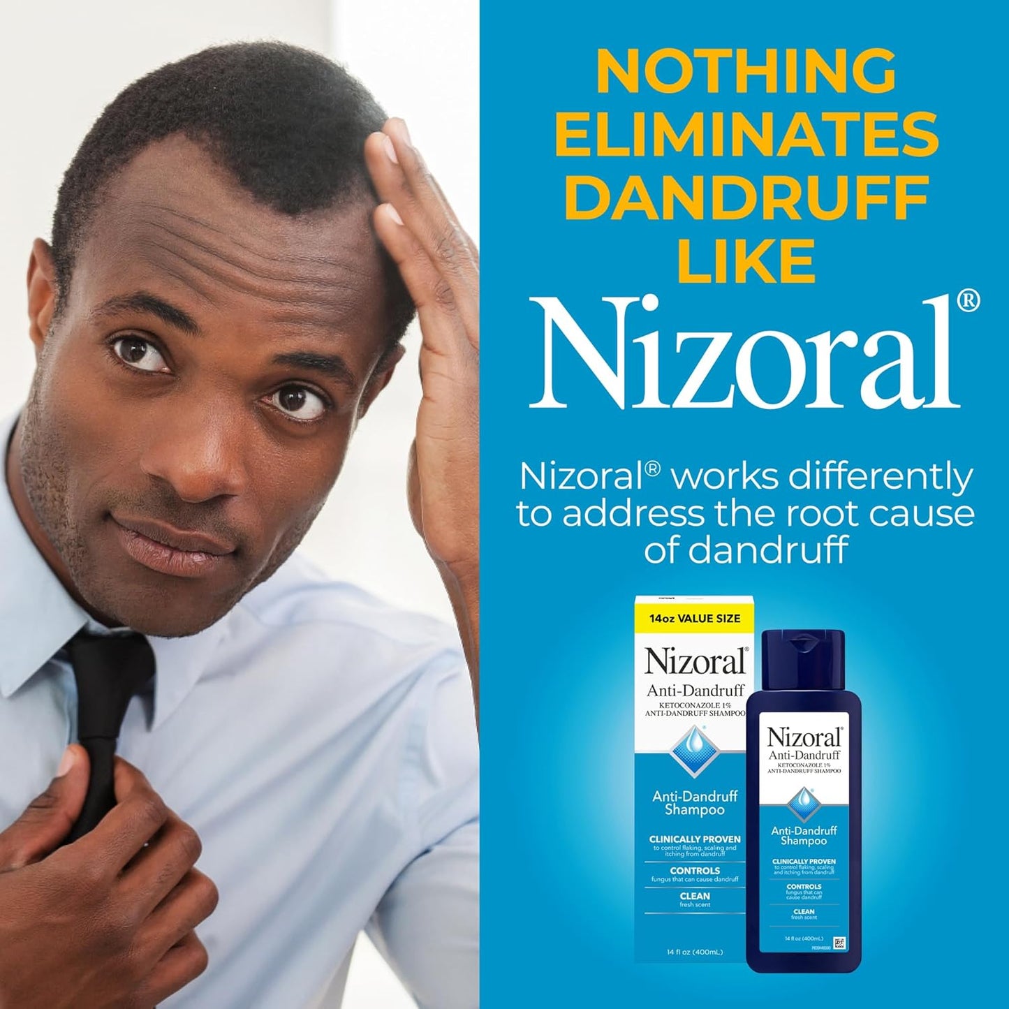 Nizoral Anti-Dandruff Shampoo with 1% Ketoconazole, 14 Fl Oz, Fresh Scent, Anti Fungal Shampoo