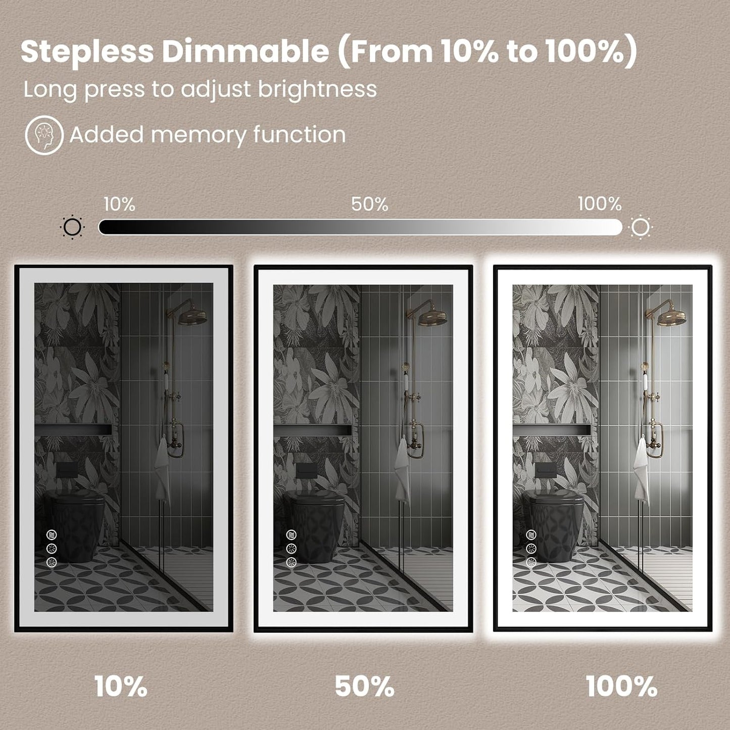 Amorho 55" X30" LED Bathroom Mirror with Black Frame, Front Light and Backlit(Controlled Separately), Stepless Dimmable, Anti-Fog, Shatter-Proof, 3 Colors, Memory