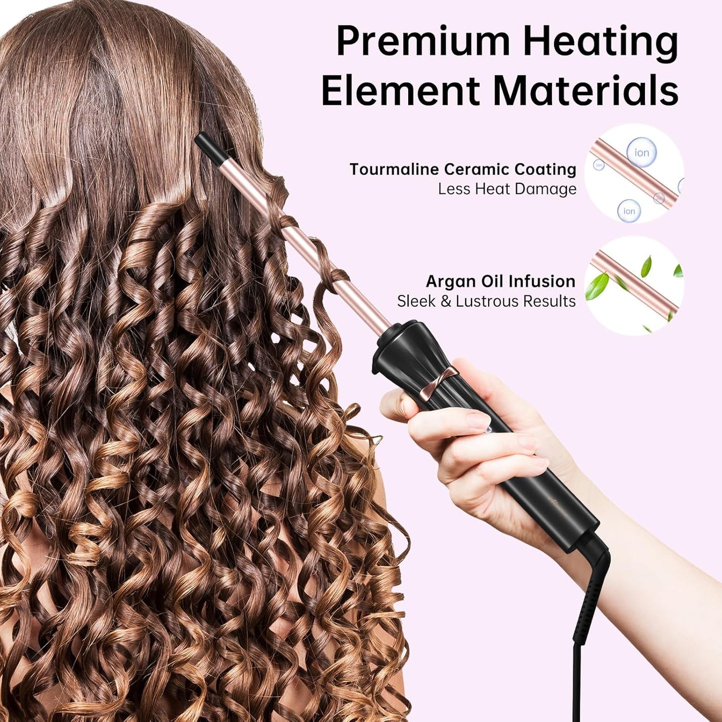 3/8 Inch Small Wand Curling Iron with 9 Temps, 9mm Mini Hair Curler with LCD Display, Fast Heat Up & Anti-Scald Design, Suitable for Short/Long Hair