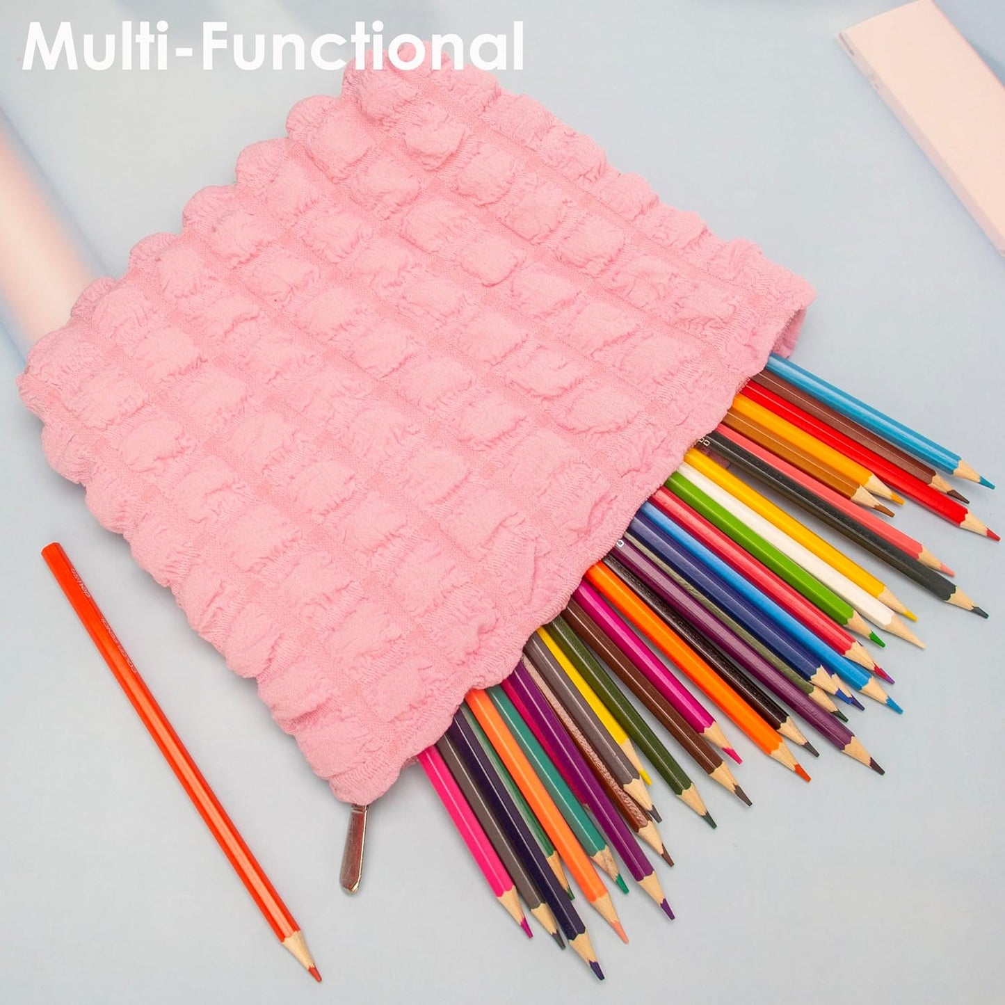 Floral Makeup Bag Large Cotton Zipper Pouch for Purse Travel Canvas Make Up Organizer for Women Cosmetic,Bubble Watermelon Pink