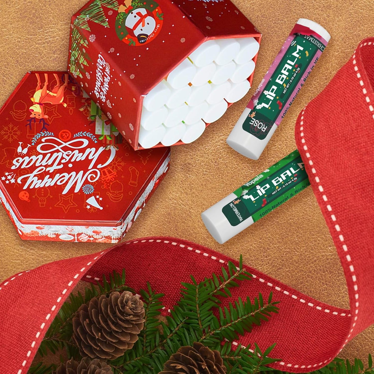 Yopela 19 Pack Christmas Natural Lip Balm Bulk with Vitamin E and Coconut Oil Lip Care Set - Moisturizing, Soothing, and Repairing Dry and Chapped Lips - 19 Flavors - Non-GMO