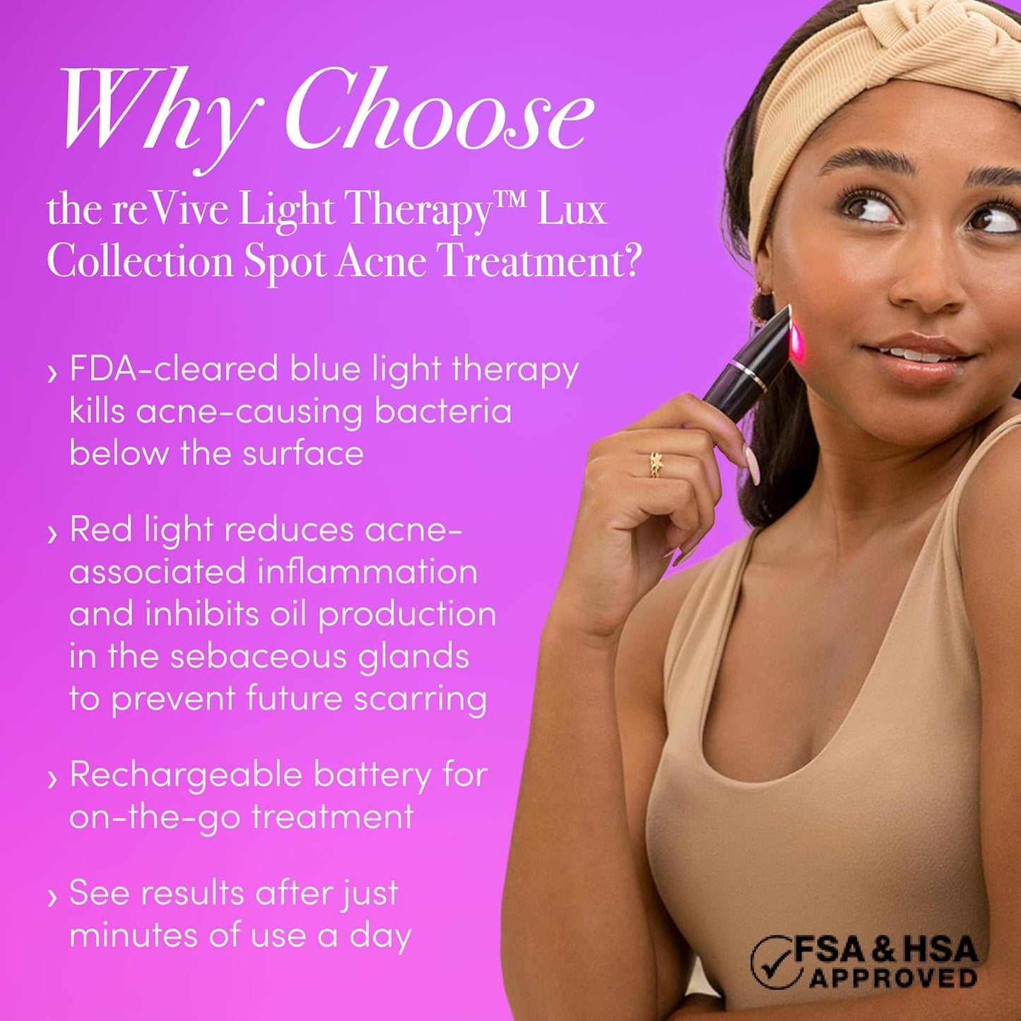 reVive Light Therapy Lux Collection Spot Acne Device For Face, Portable Red & Blue Light Therapy