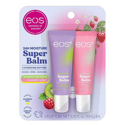 eos 24H Moisture Super Balm- Raspberry Kiwi Splash & Strawberry Sorbet, Lip Mask, Day or Night Lip Treatment, Made for Sensitive Skin, 0.35 fl oz, 2-Pack